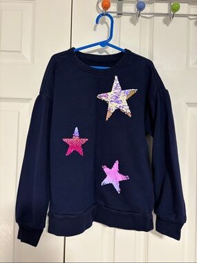 GAP Girls Navy Sweatshirt with Pink & Purple Sequin Stars size M (8)